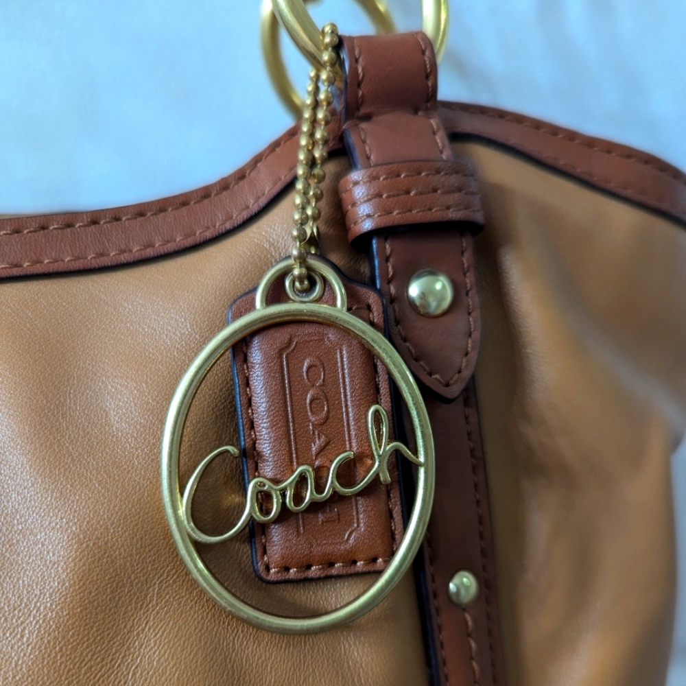Coach Alexandra Chain Leather Brown Tote Shoulder Bag/Purse